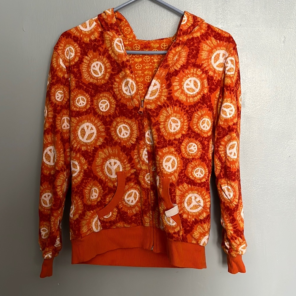 No Boundaries Orange Peace Sign Hoodie Full Zip Up